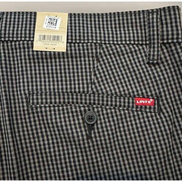 NEW Levis XX Chino Standard Taper Mens 33x32 Black Plaid Stretch Pants - Picture 4 of 8